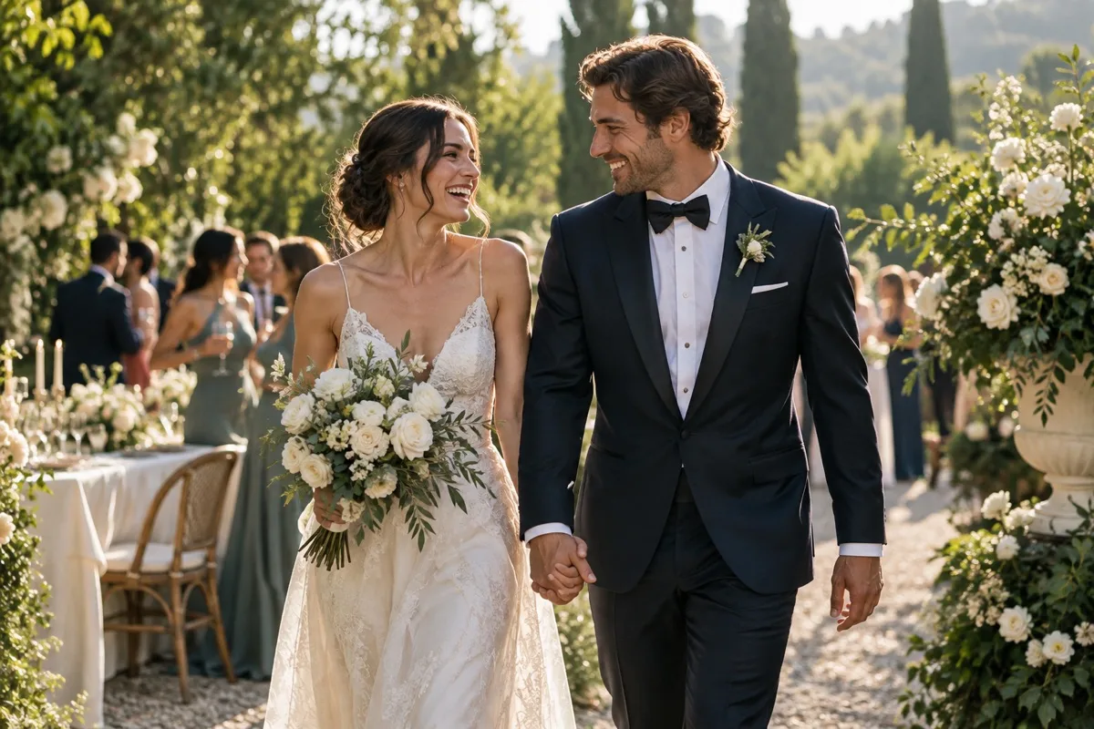 Weddings creative direction: couple at a garden wedding